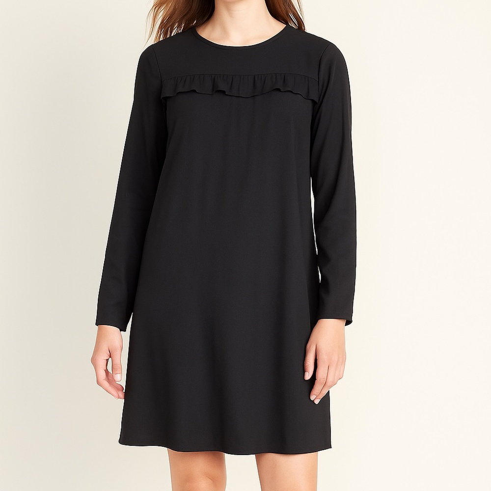 Old Navy Black Long Sleeve Ruffle Front Shift Dress Size Medium
